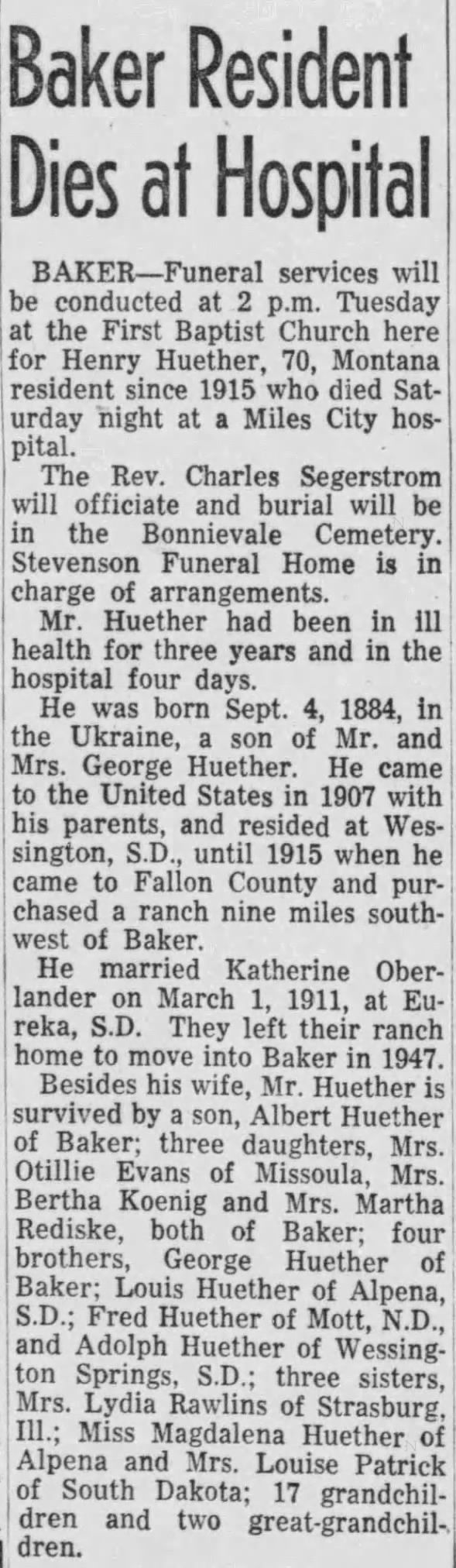 Obituary for Henry Huether (Aged 70)